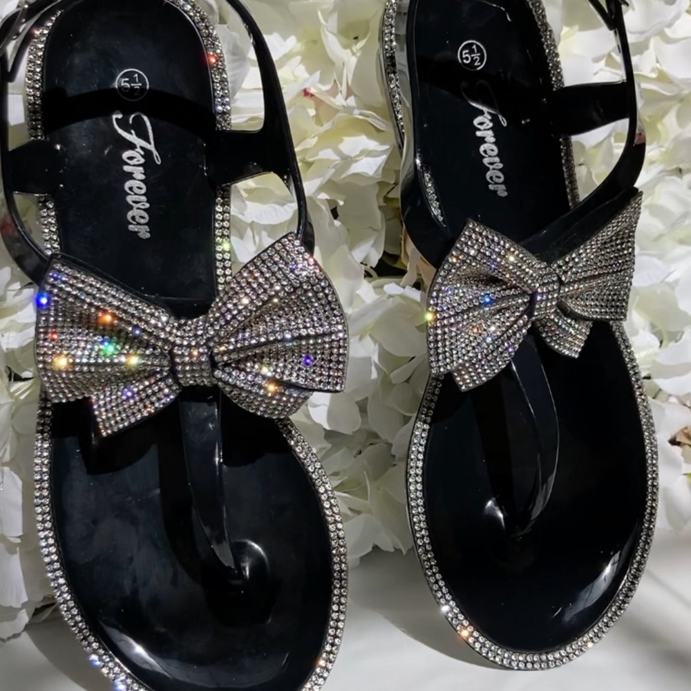 sparkly black gel sandals